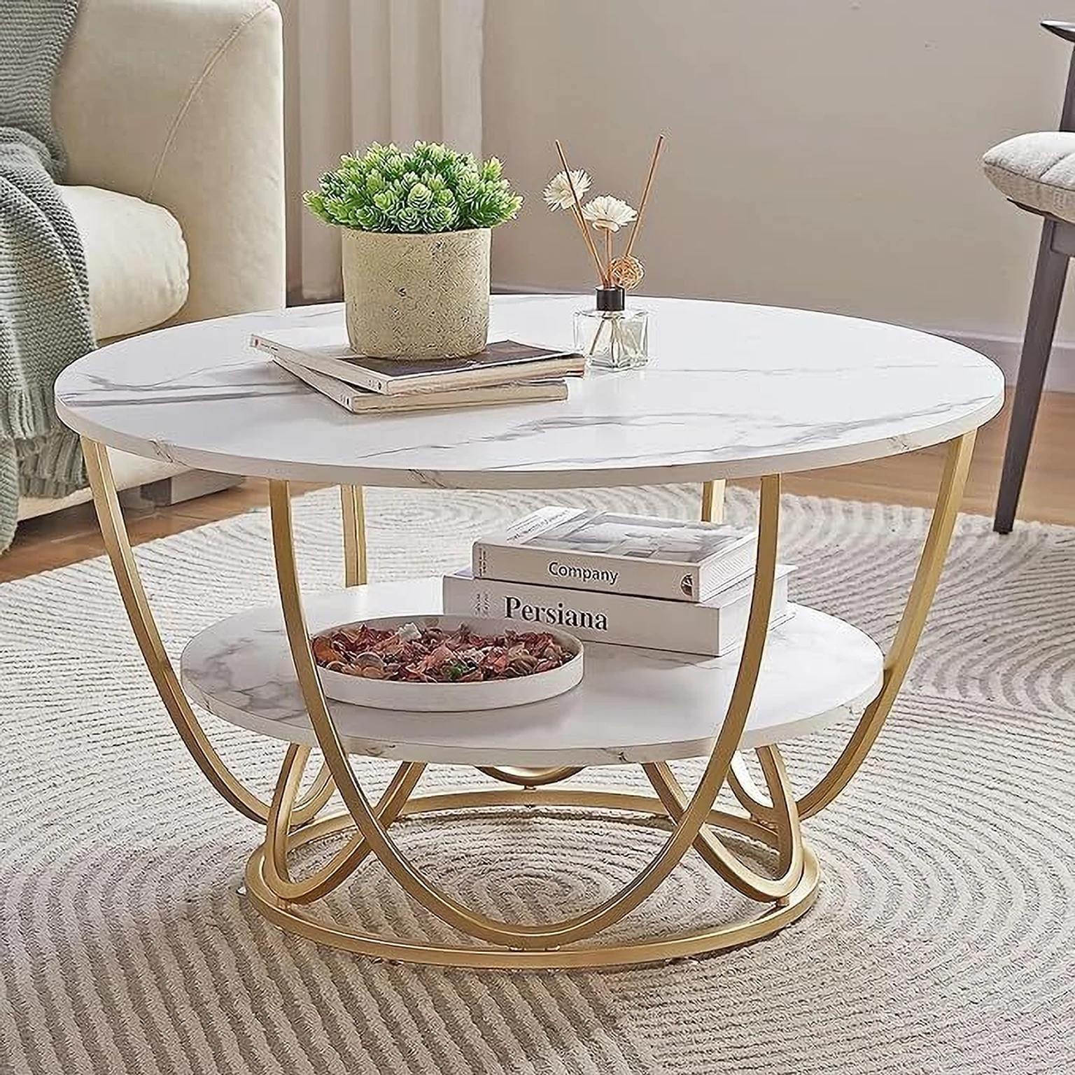 Metal coffe table ( Finish Color - Gold, Pre-assembled )