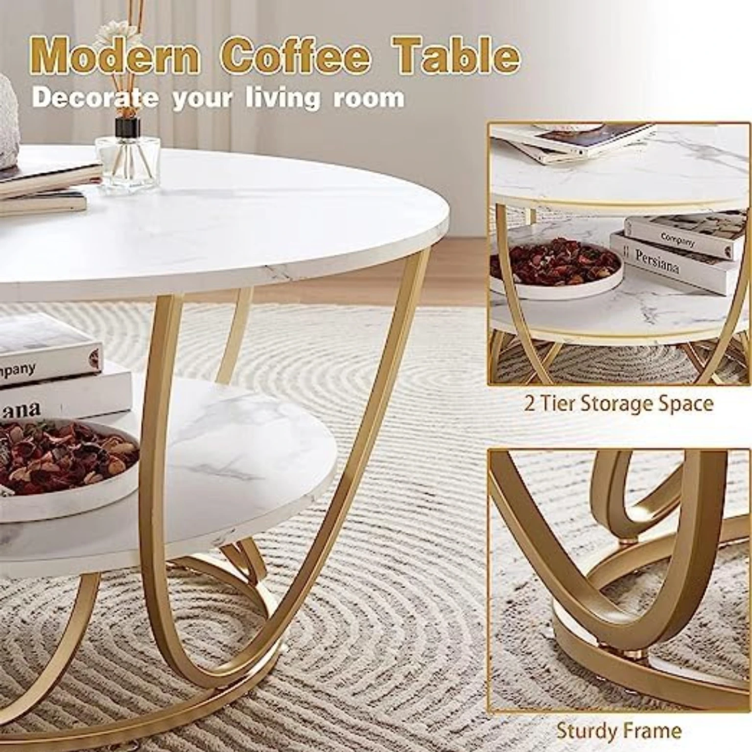 Metal coffe table ( Finish Color - Gold, Pre-assembled ) - Image 3